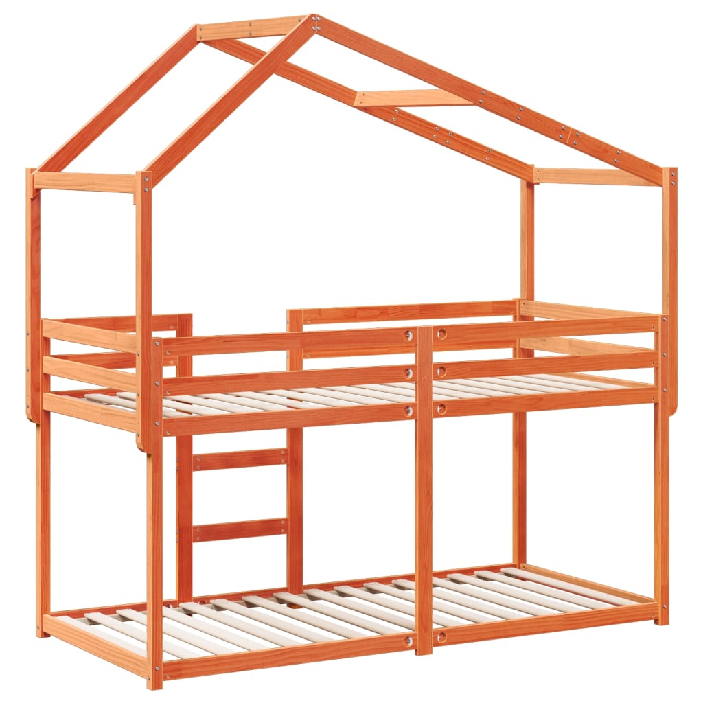 Stapelbed met bedhuis massief grenenhout wasbruin 90x200 cm is nu te koop bij PeponiXL, paradijselijk wonen!