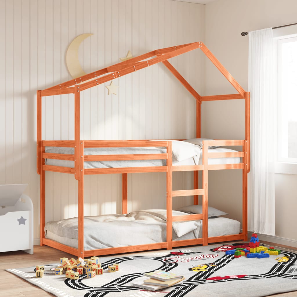 Stapelbed met bedhuis massief grenenhout wasbruin 90x200 cm is nu te koop bij PeponiXL, paradijselijk wonen!