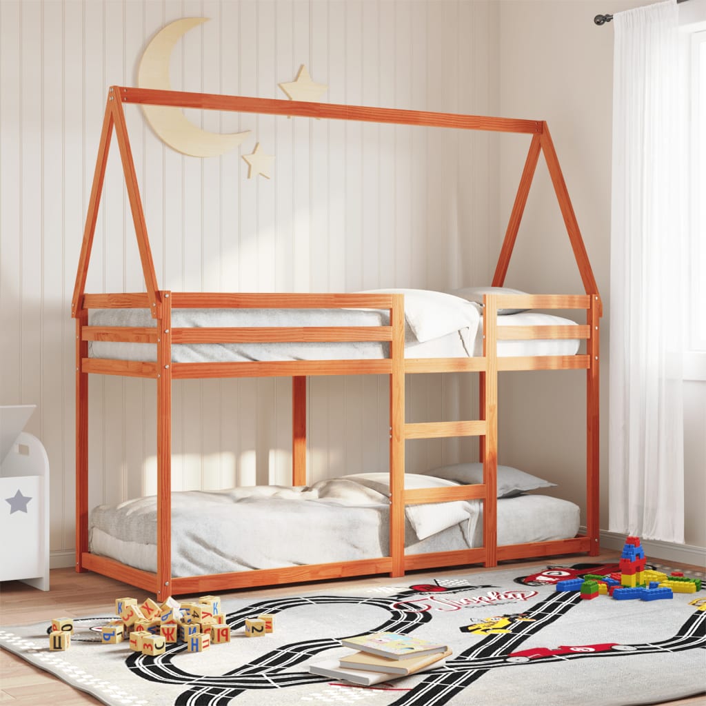 Stapelbed met bedhuis massief grenenhout wasbruin 90x200 cm is nu te koop bij PeponiXL, paradijselijk wonen!