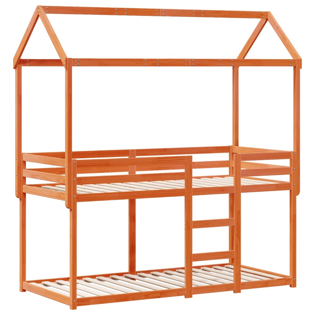 Stapelbed met bedhuis massief grenenhout wasbruin 90x200 cm is nu te koop bij PeponiXL, paradijselijk wonen!