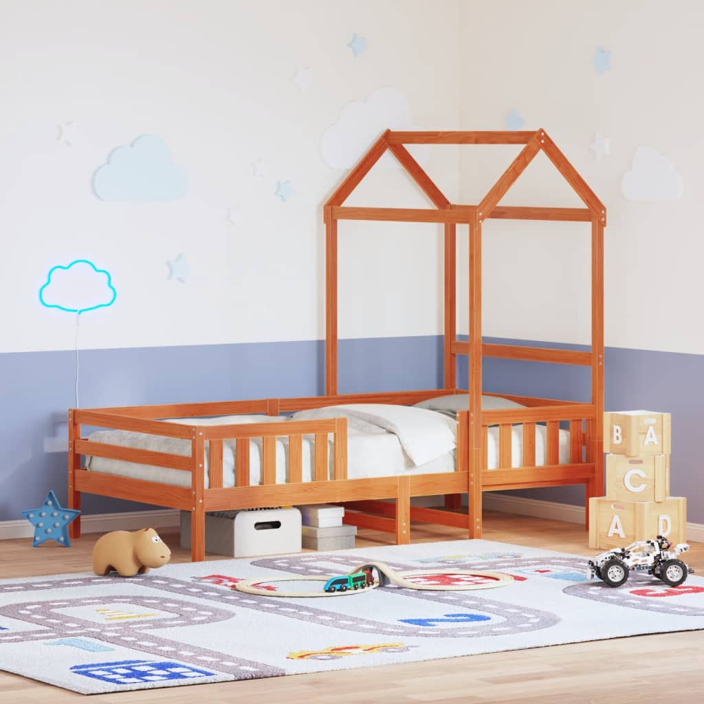 Bedframe met huisje massief grenenhout wasbruin 100x200 cm is nu te koop bij PeponiXL, paradijselijk wonen!