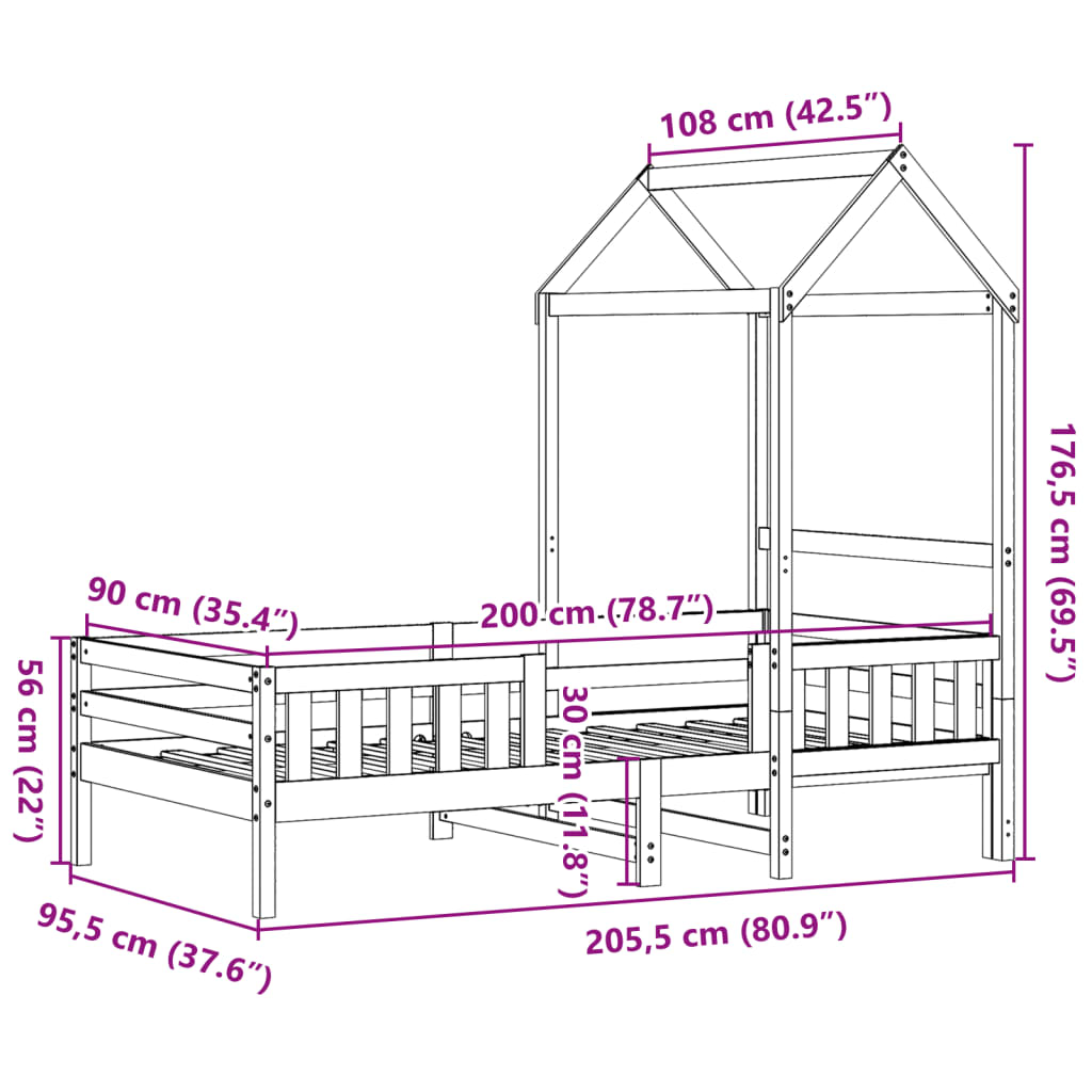 Bedframe met huisje massief grenenhout wasbruin 90x200 cm is nu te koop bij PeponiXL, paradijselijk wonen!