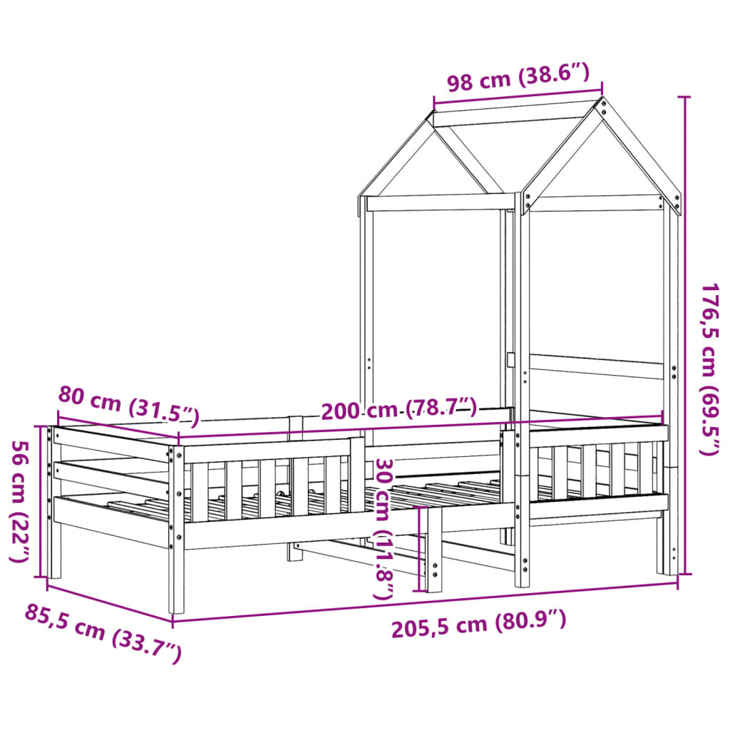 Bedframe met huisje massief grenenhout wasbruin 80x200 cm is nu te koop bij PeponiXL, paradijselijk wonen!