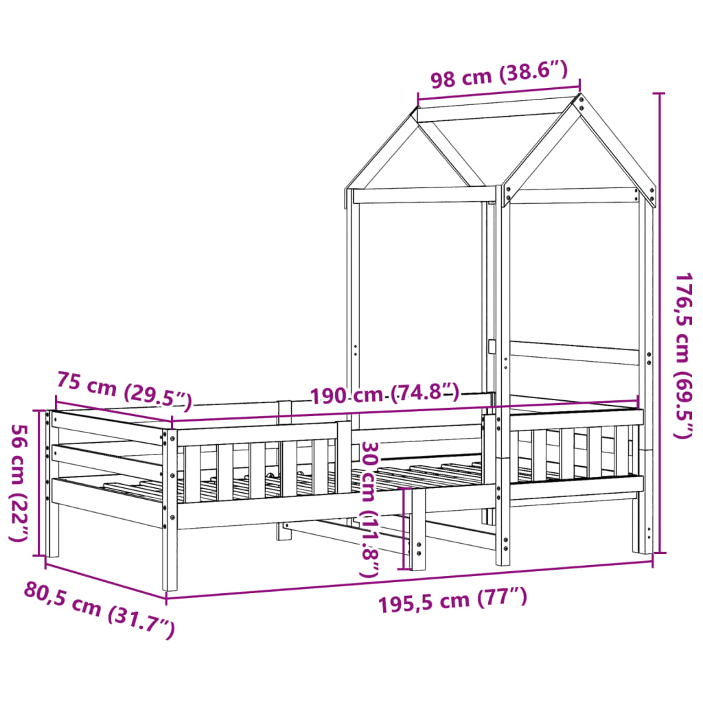 Bedframe met huisje massief grenenhout wasbruin 75x190 cm is nu te koop bij PeponiXL, paradijselijk wonen!