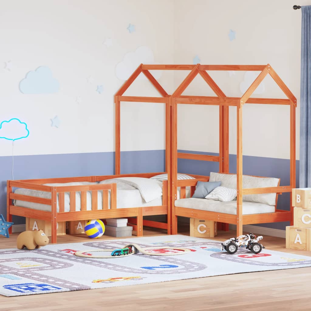 Kinderbed met huisje massief grenenhout wasbruin 90x190 cm is nu te koop bij PeponiXL, paradijselijk wonen!