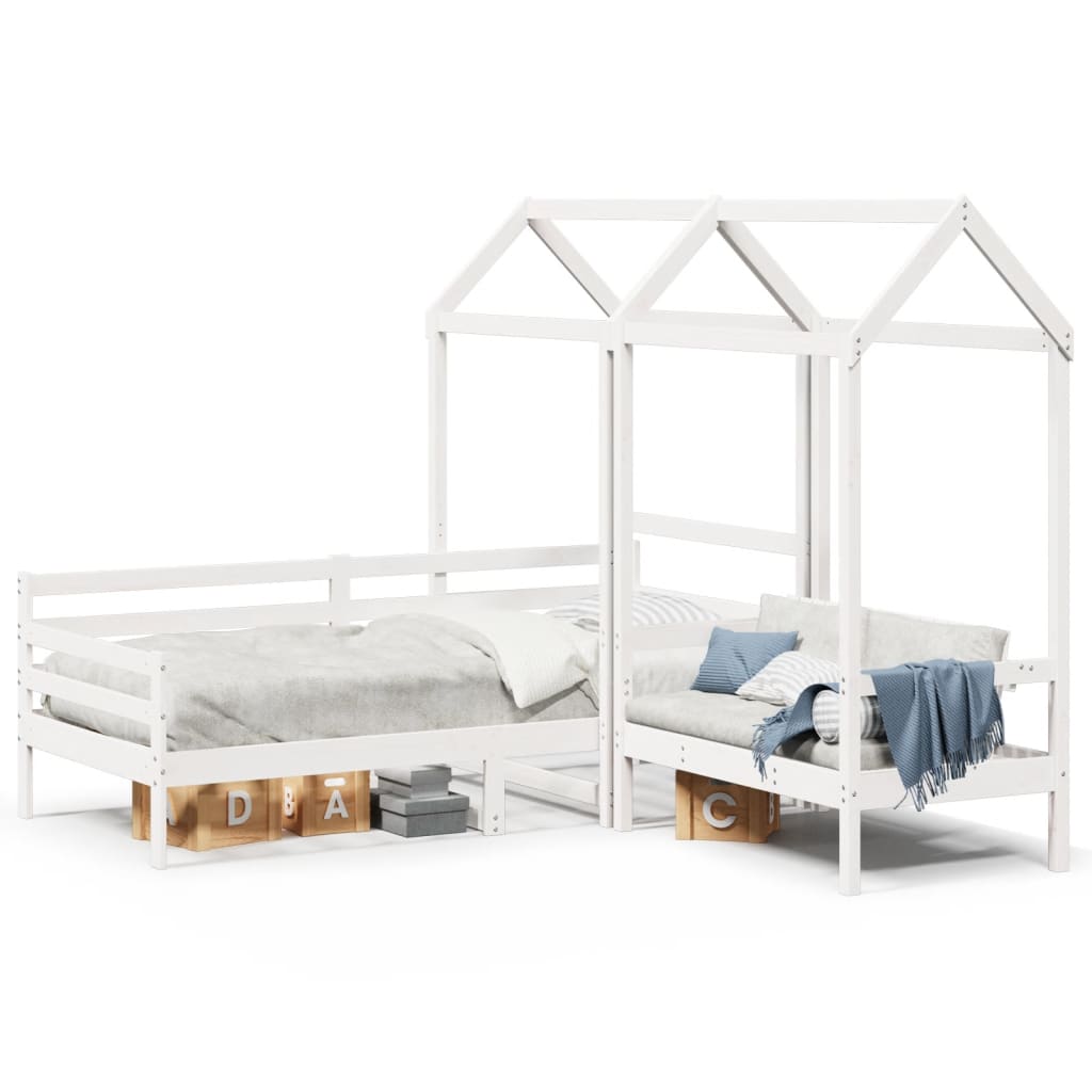 Kinderbed met huisje en bankje massief grenenhout wit 80x200 cm is nu te koop bij PeponiXL, paradijselijk wonen!
