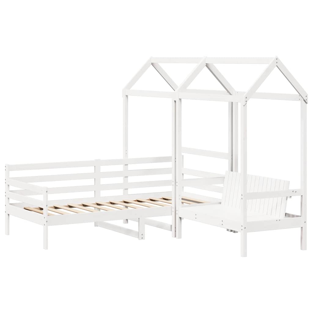 Kinderbed met huisje en bankje massief grenenhout wit 80x200 cm is nu te koop bij PeponiXL, paradijselijk wonen!