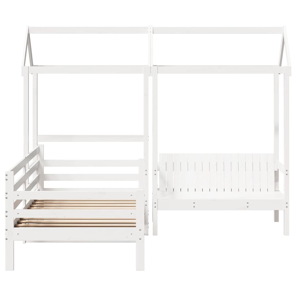 Kinderbed met huisje en bankje massief grenenhout wit 80x200 cm is nu te koop bij PeponiXL, paradijselijk wonen!