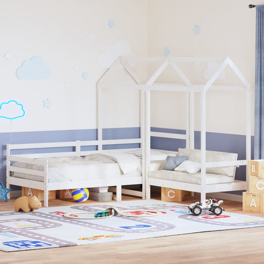 Kinderbed met huisje en bankje massief grenenhout wit 80x200 cm is nu te koop bij PeponiXL, paradijselijk wonen!