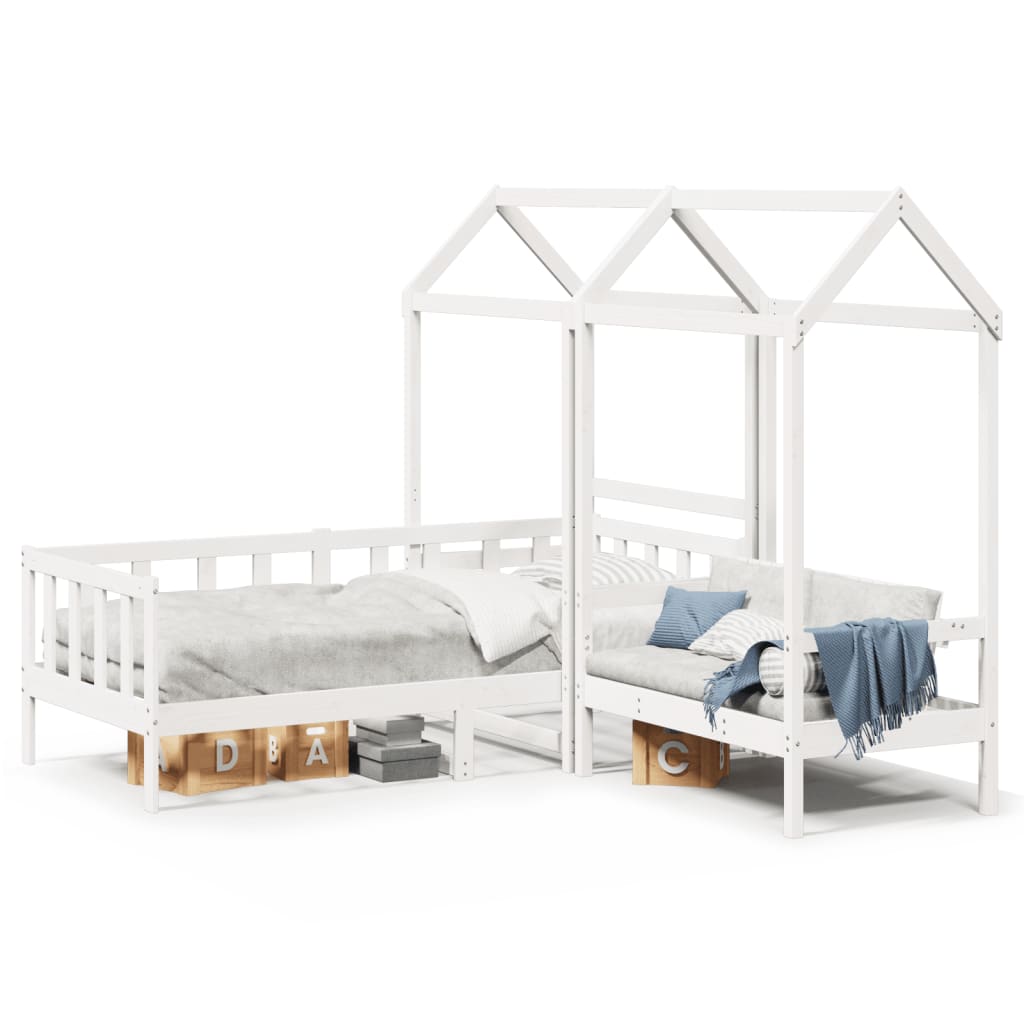 Kinderbed met huisje en bankje massief grenenhout wit 80x200 cm is nu te koop bij PeponiXL, paradijselijk wonen!