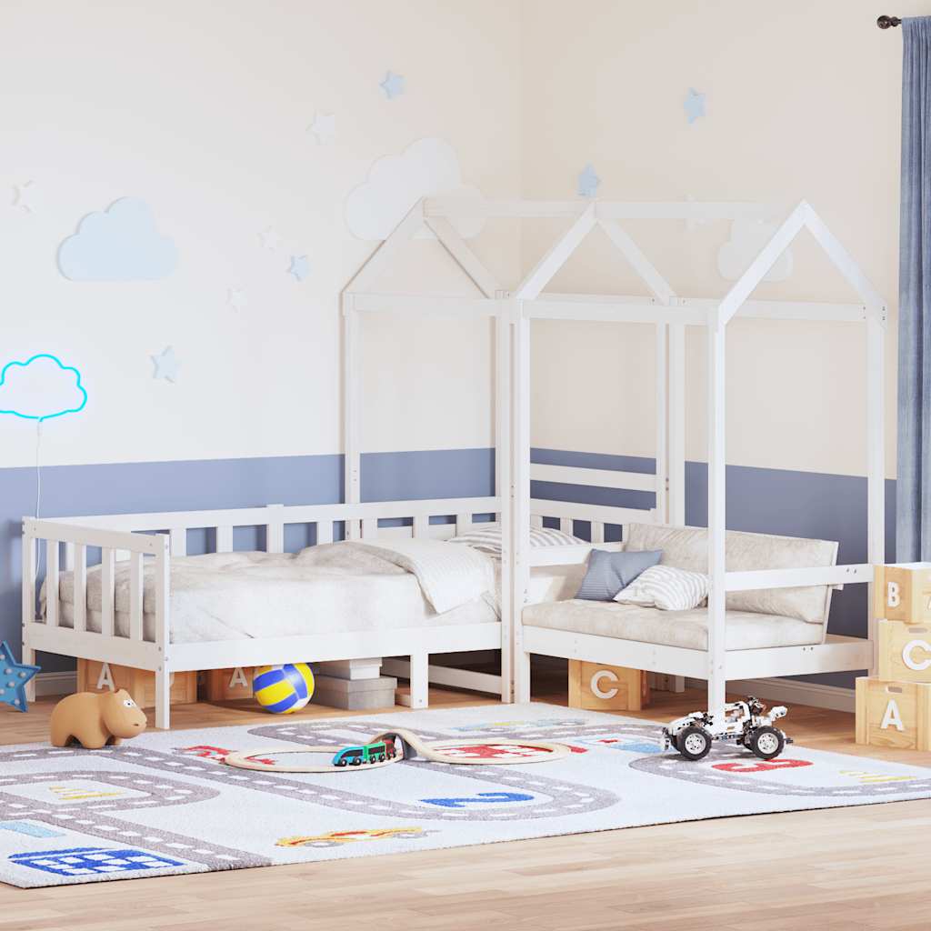Kinderbed met huisje en bankje massief grenenhout wit 80x200 cm is nu te koop bij PeponiXL, paradijselijk wonen!