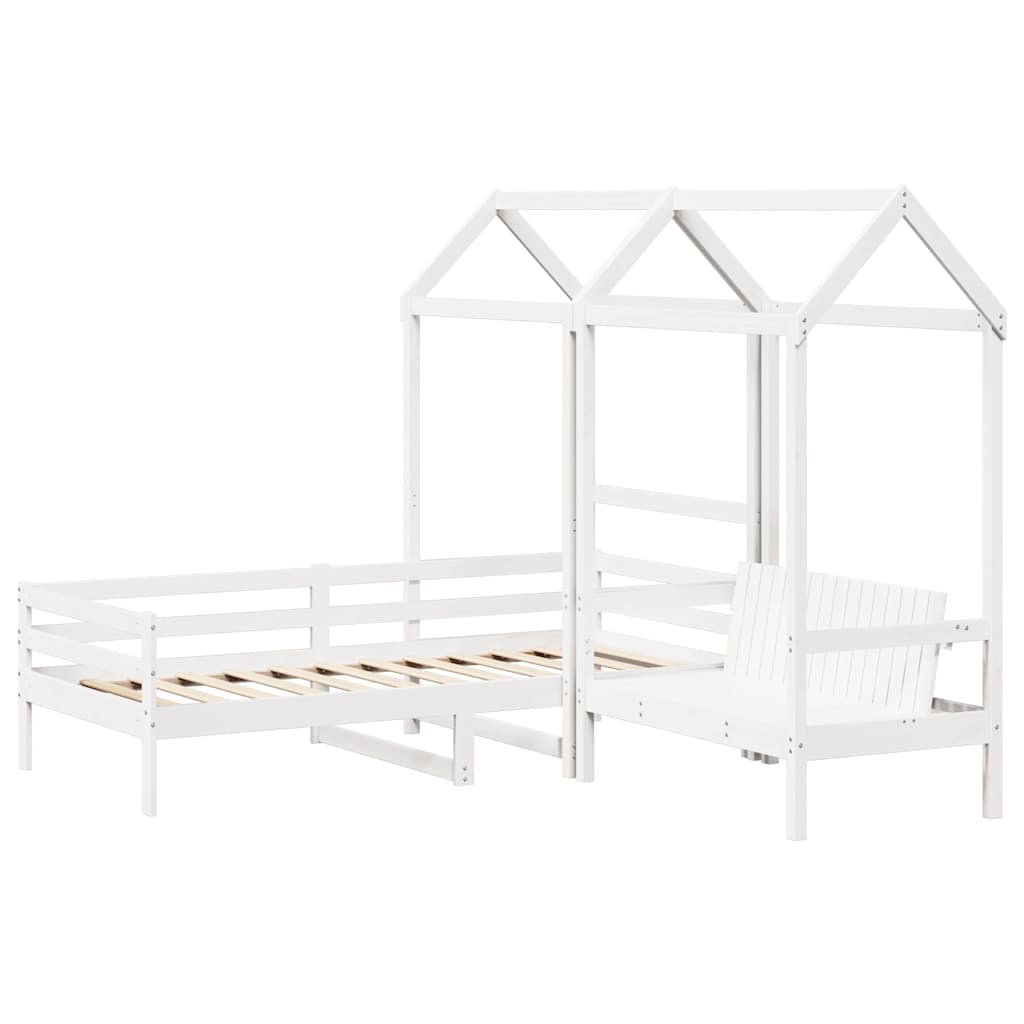 Kinderbed met huisje en bankje massief grenenhout wit 80x200 cm is nu te koop bij PeponiXL, paradijselijk wonen!