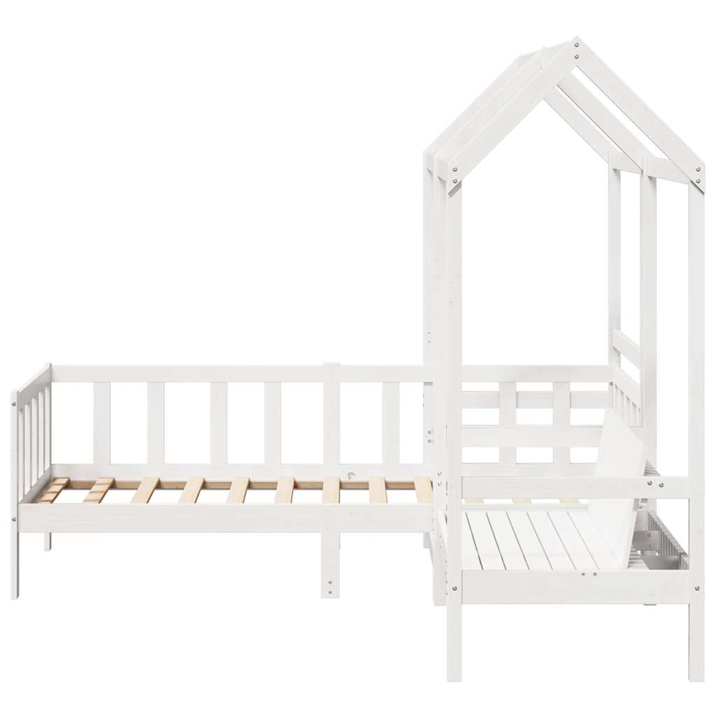 Kinderbed met huisje en bankje massief grenenhout wit 80x200 cm is nu te koop bij PeponiXL, paradijselijk wonen!