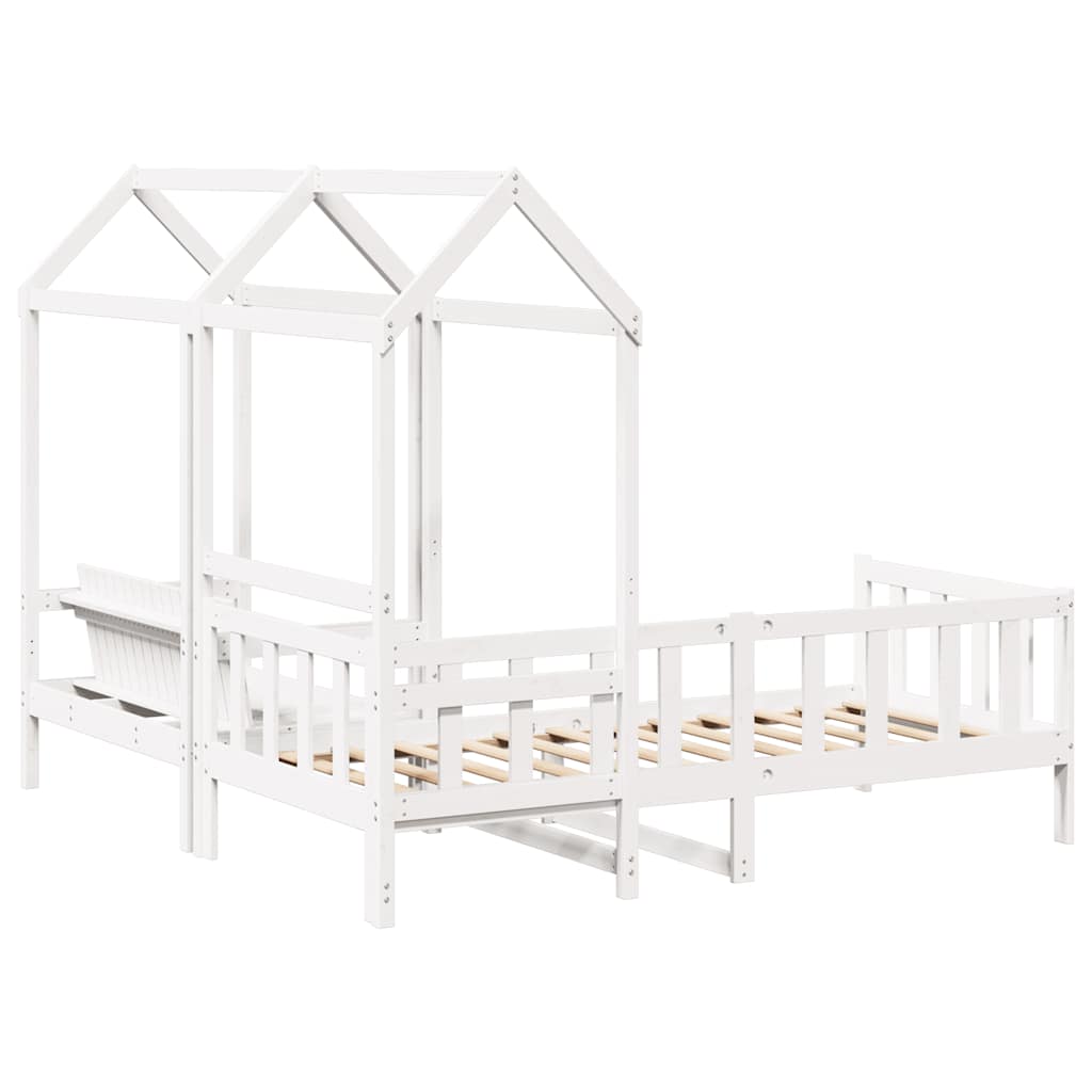 Kinderbed met huisje en bankje massief grenenhout wit 80x200 cm is nu te koop bij PeponiXL, paradijselijk wonen!