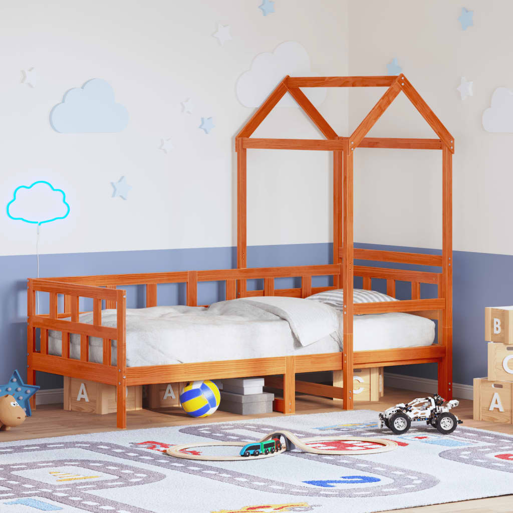 Kinderbed met huisje massief grenenhout wasbruin 90x200 cm is nu te koop bij PeponiXL, paradijselijk wonen!