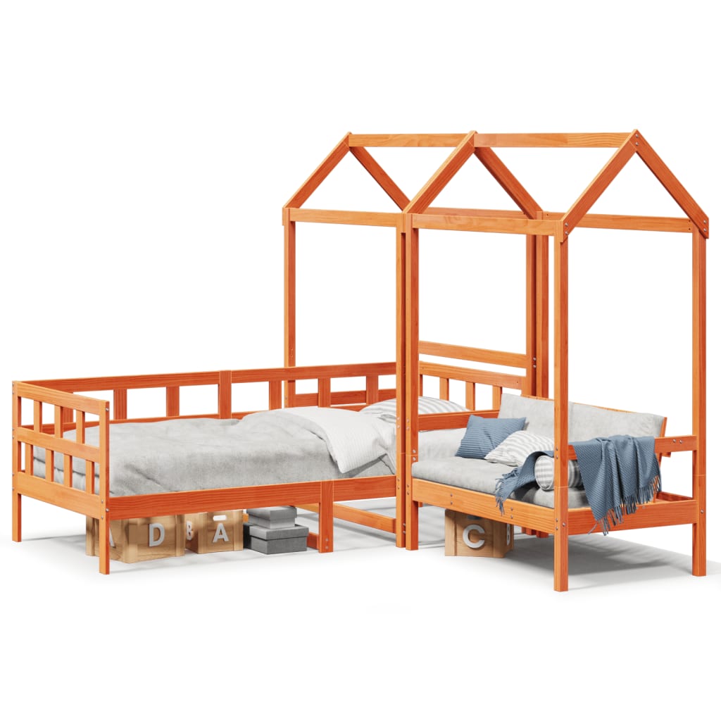 Kinderbedset met huisje massief grenenhout wasbruin 90x200 cm is nu te koop bij PeponiXL, paradijselijk wonen!