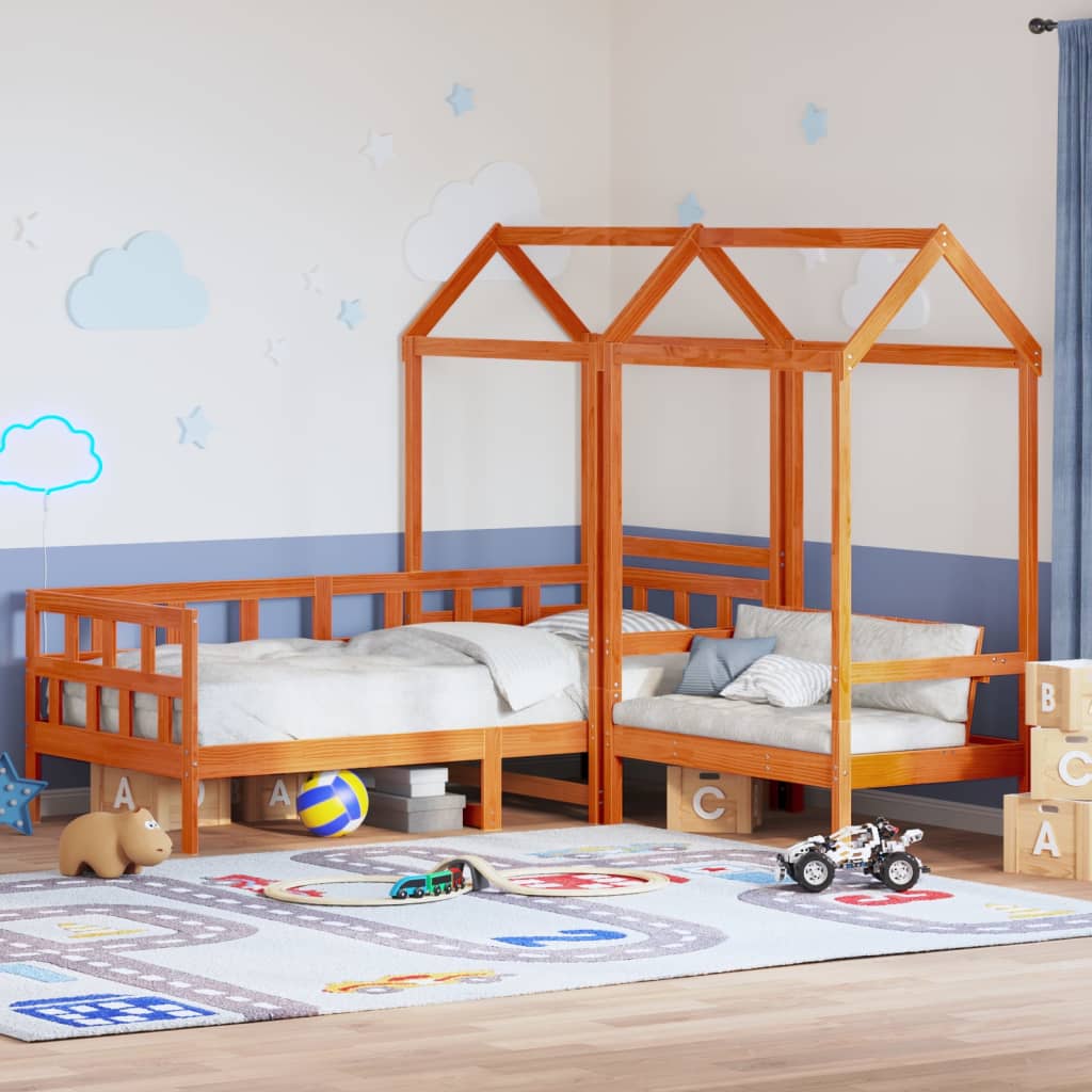 Kinderbedset met huisje massief grenenhout wasbruin 90x200 cm is nu te koop bij PeponiXL, paradijselijk wonen!