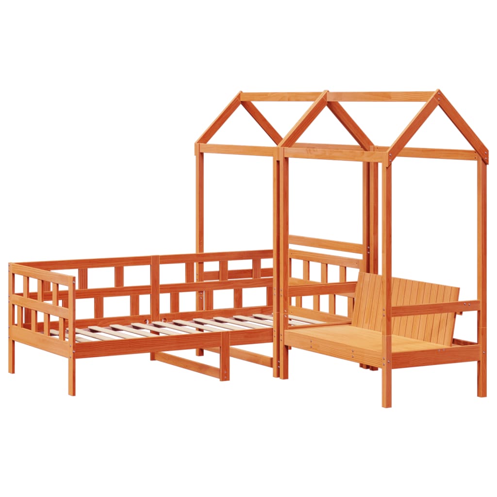 Kinderbedset met huisje massief grenenhout wasbruin 80x200 cm is nu te koop bij PeponiXL, paradijselijk wonen!