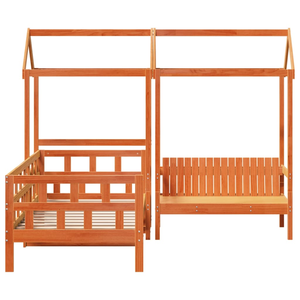 Kinderbedset met huisje massief grenenhout wasbruin 80x200 cm is nu te koop bij PeponiXL, paradijselijk wonen!