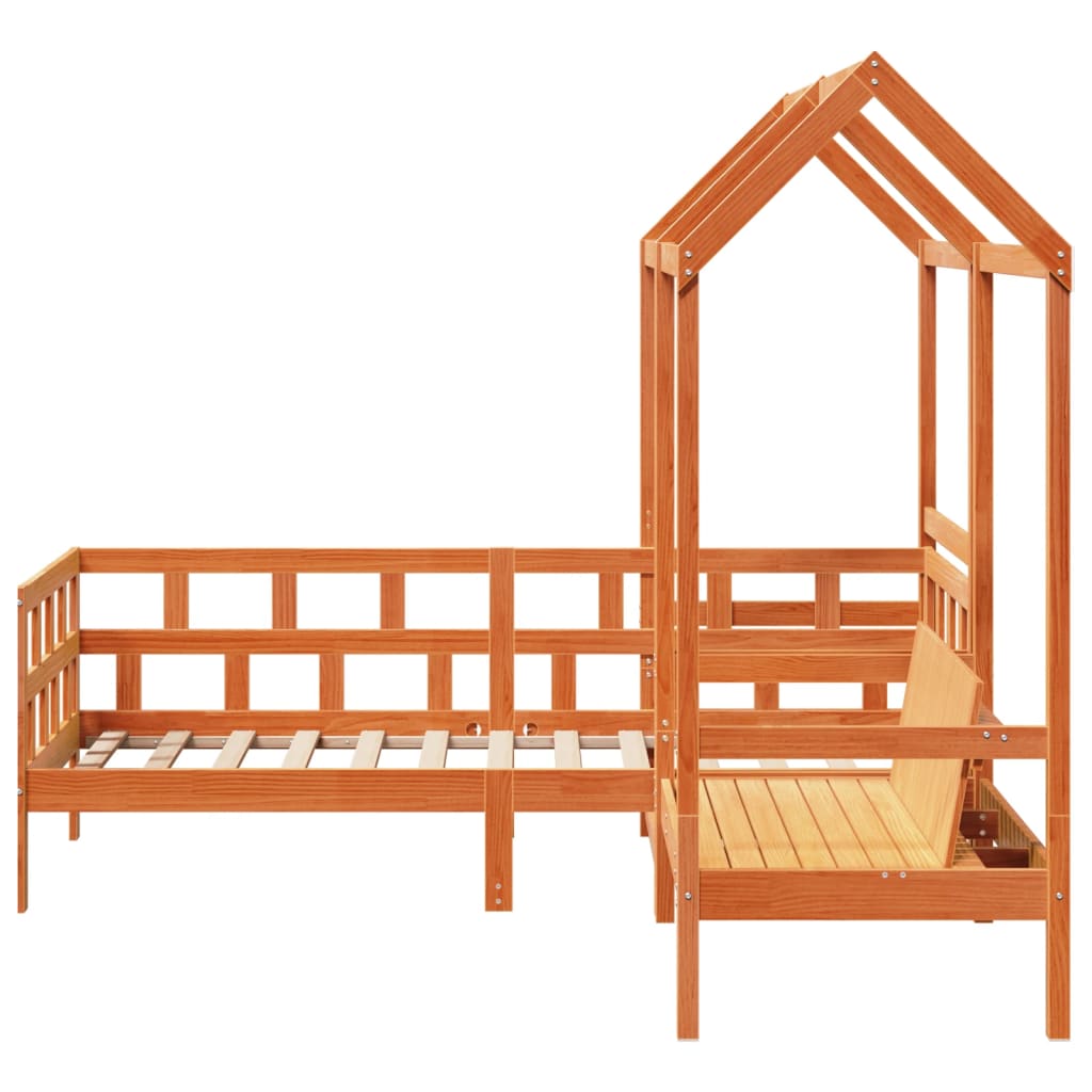 Kinderbedset met huisje massief grenenhout wasbruin 80x200 cm is nu te koop bij PeponiXL, paradijselijk wonen!