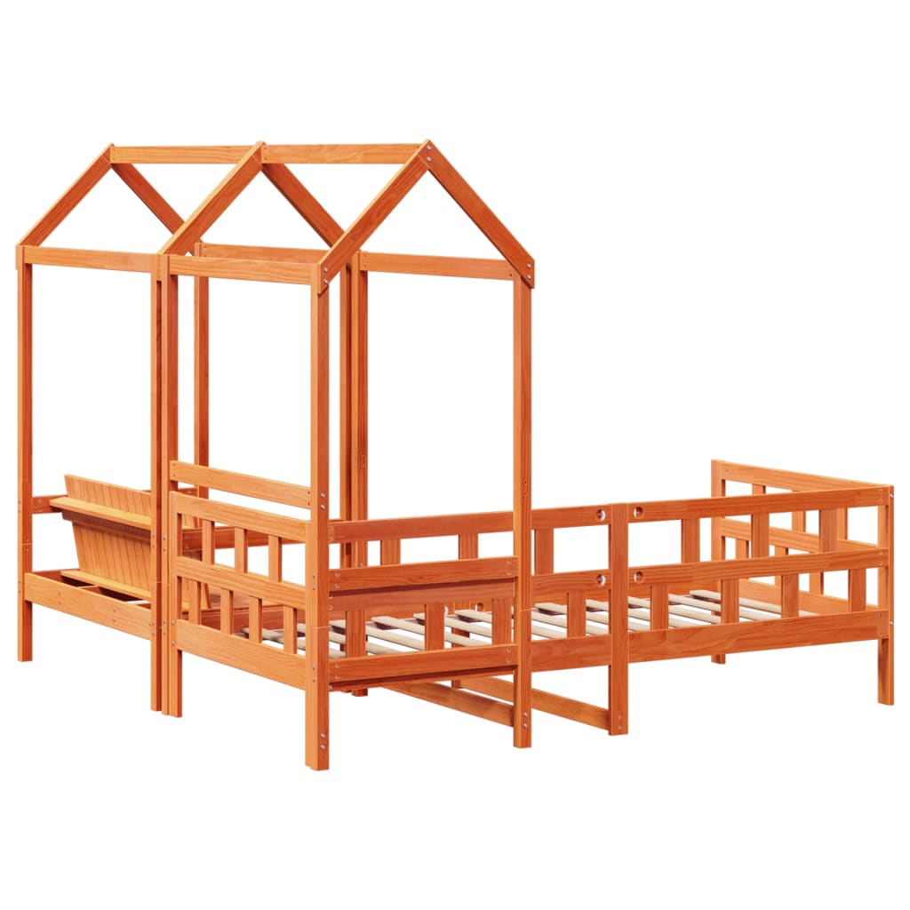 Kinderbedset met huisje massief grenenhout wasbruin 80x200 cm is nu te koop bij PeponiXL, paradijselijk wonen!