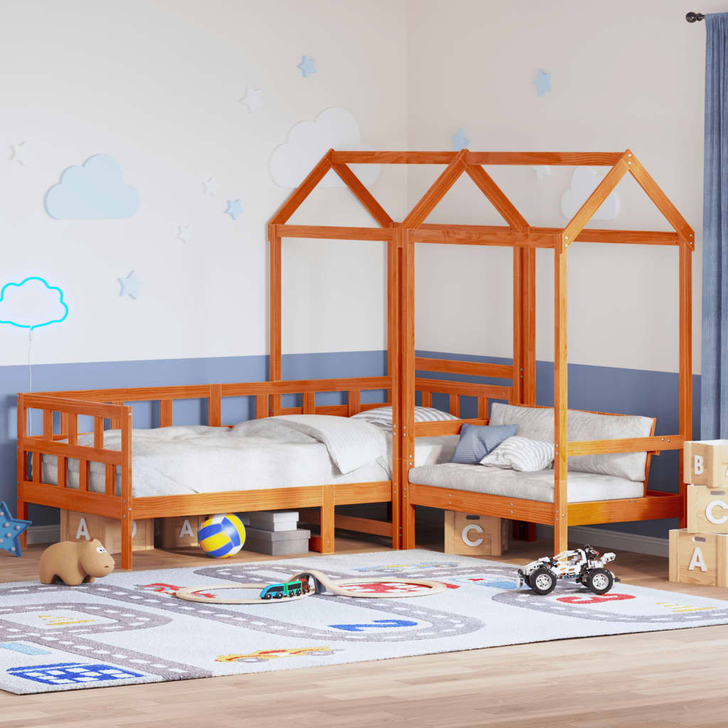 Kinderbedset met huisje massief grenenhout wasbruin 80x200 cm is nu te koop bij PeponiXL, paradijselijk wonen!