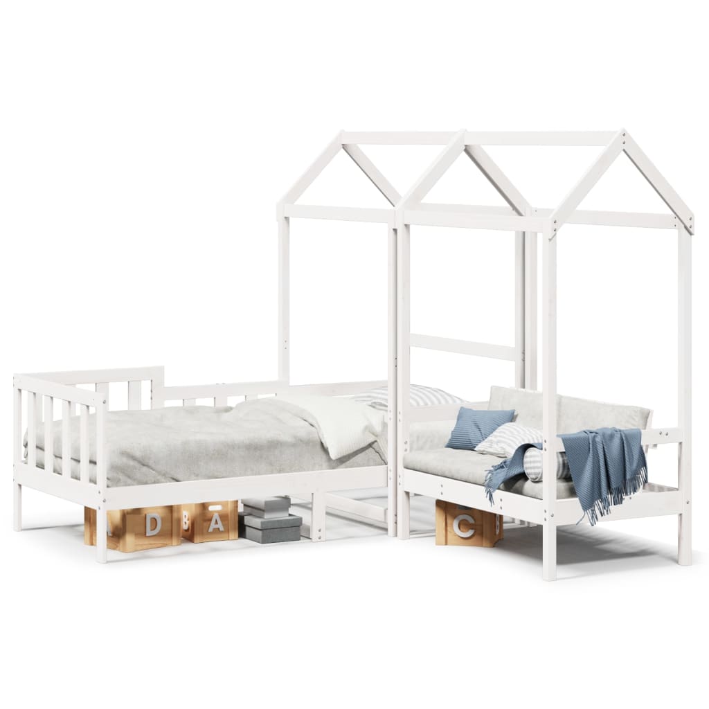 Kinderbed met huisje en bankje massief grenenhout wit 80x200 cm is nu te koop bij PeponiXL, paradijselijk wonen!
