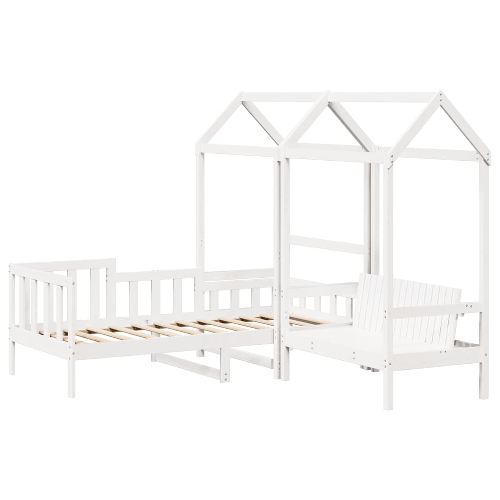 Kinderbed met huisje en bankje massief grenenhout wit 80x200 cm is nu te koop bij PeponiXL, paradijselijk wonen!