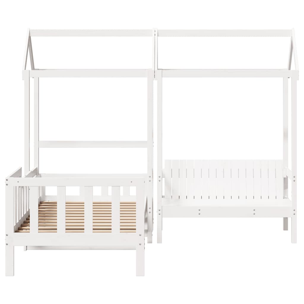 Kinderbed met huisje en bankje massief grenenhout wit 80x200 cm is nu te koop bij PeponiXL, paradijselijk wonen!