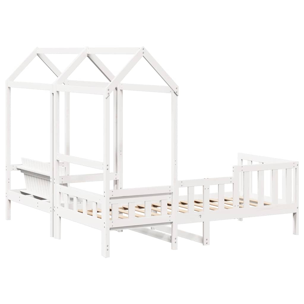 Kinderbed met huisje en bankje massief grenenhout wit 80x200 cm is nu te koop bij PeponiXL, paradijselijk wonen!