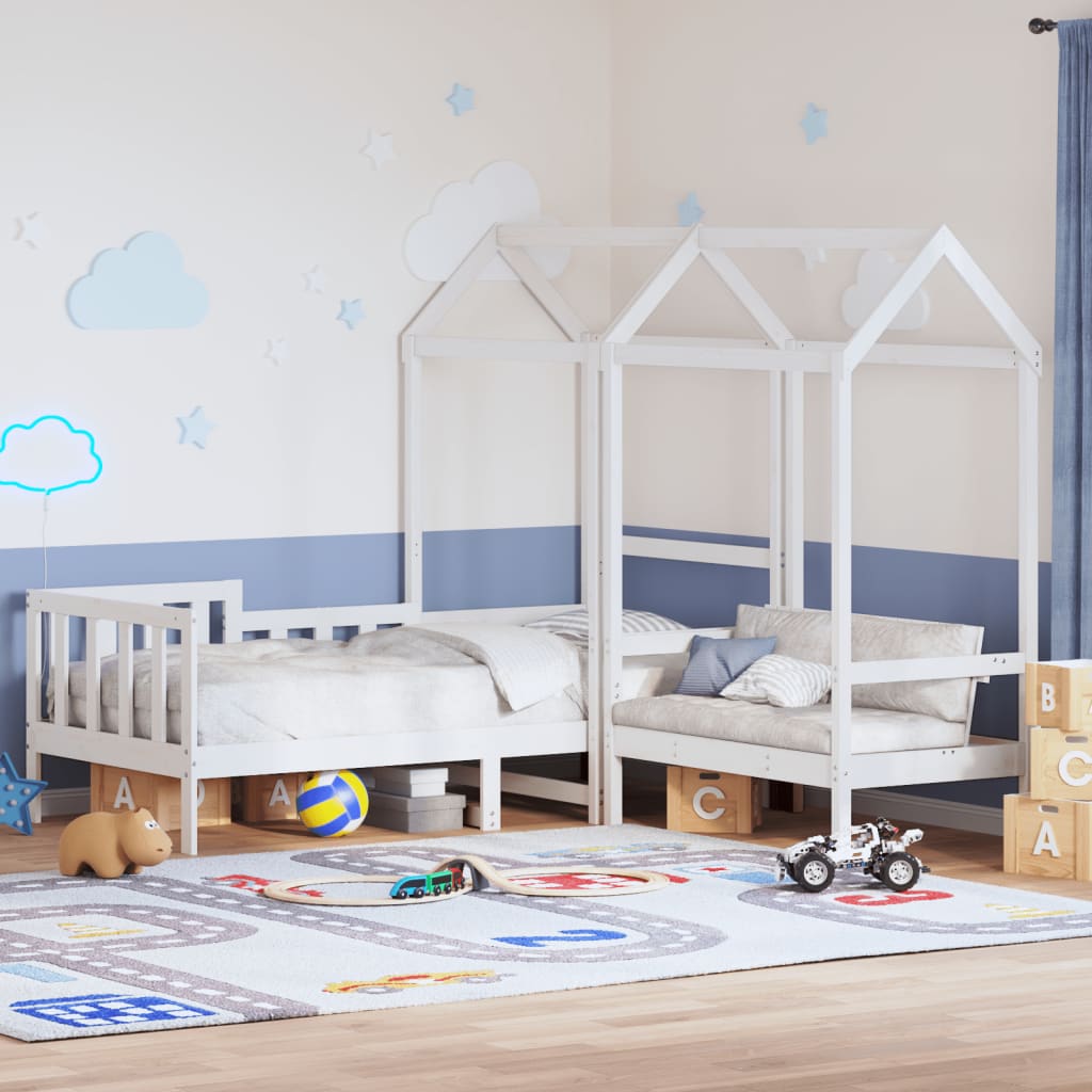 Kinderbed met huisje en bankje massief grenenhout wit 80x200 cm is nu te koop bij PeponiXL, paradijselijk wonen!