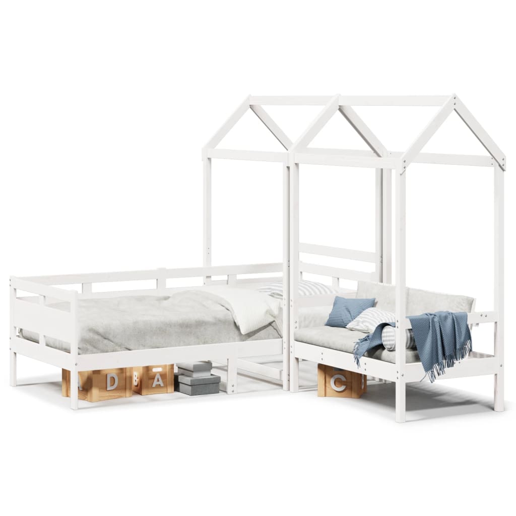 Kinderbed met huisje en bankje massief grenenhout wit 80x200 cm is nu te koop bij PeponiXL, paradijselijk wonen!