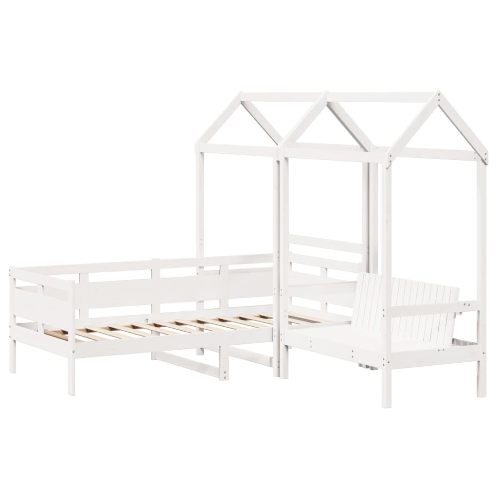 Kinderbed met huisje en bankje massief grenenhout wit 80x200 cm is nu te koop bij PeponiXL, paradijselijk wonen!