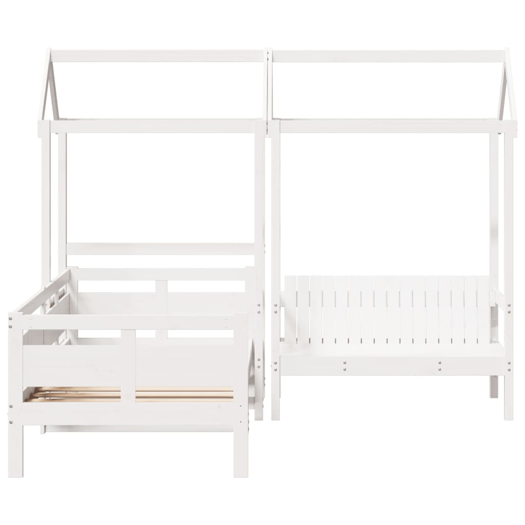 Kinderbed met huisje en bankje massief grenenhout wit 80x200 cm is nu te koop bij PeponiXL, paradijselijk wonen!