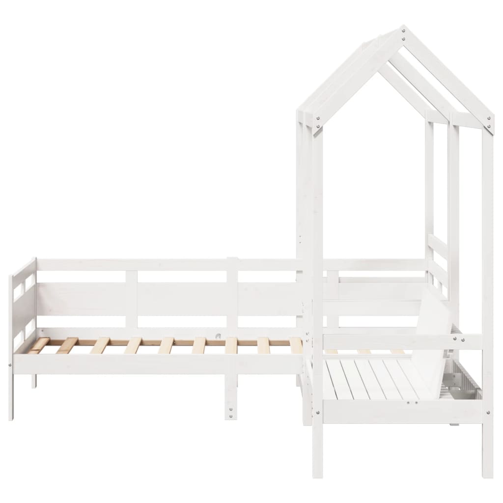 Kinderbed met huisje en bankje massief grenenhout wit 80x200 cm is nu te koop bij PeponiXL, paradijselijk wonen!