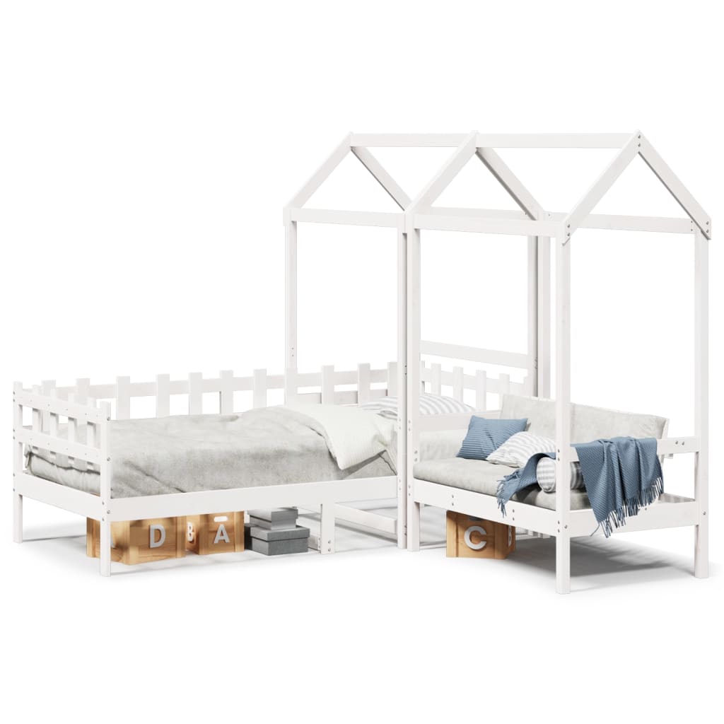 Kinderbed met huisje en bankje massief grenenhout wit 80x200 cm is nu te koop bij PeponiXL, paradijselijk wonen!