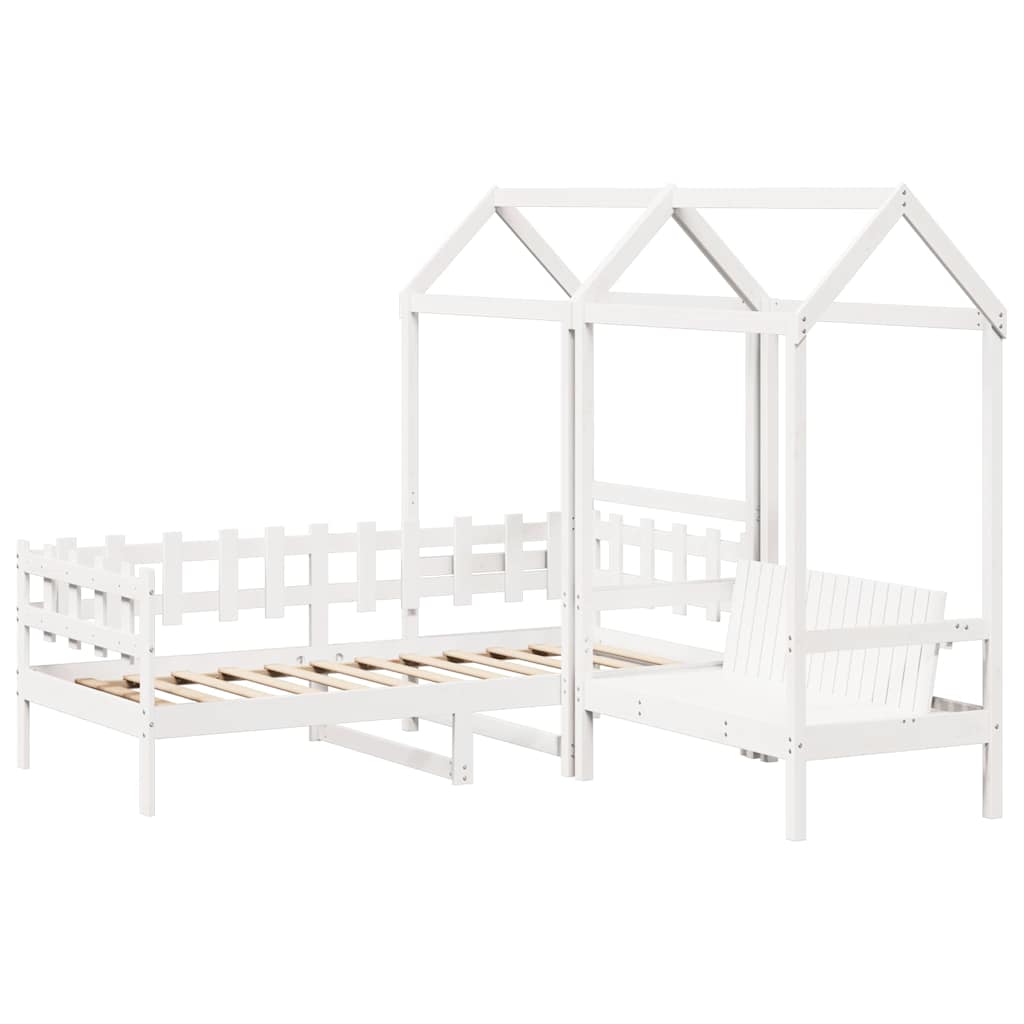 Kinderbed met huisje en bankje massief grenenhout wit 80x200 cm is nu te koop bij PeponiXL, paradijselijk wonen!