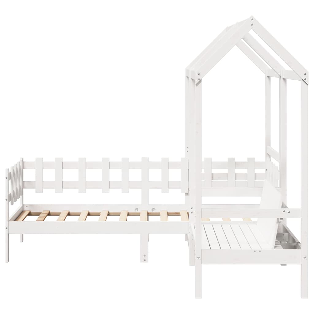 Kinderbed met huisje en bankje massief grenenhout wit 80x200 cm is nu te koop bij PeponiXL, paradijselijk wonen!