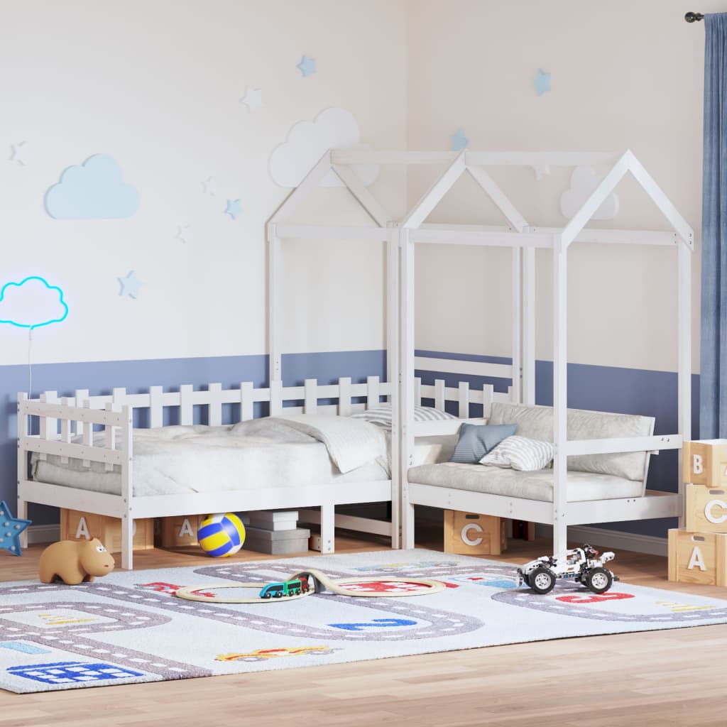 Kinderbed met huisje en bankje massief grenenhout wit 80x200 cm is nu te koop bij PeponiXL, paradijselijk wonen!