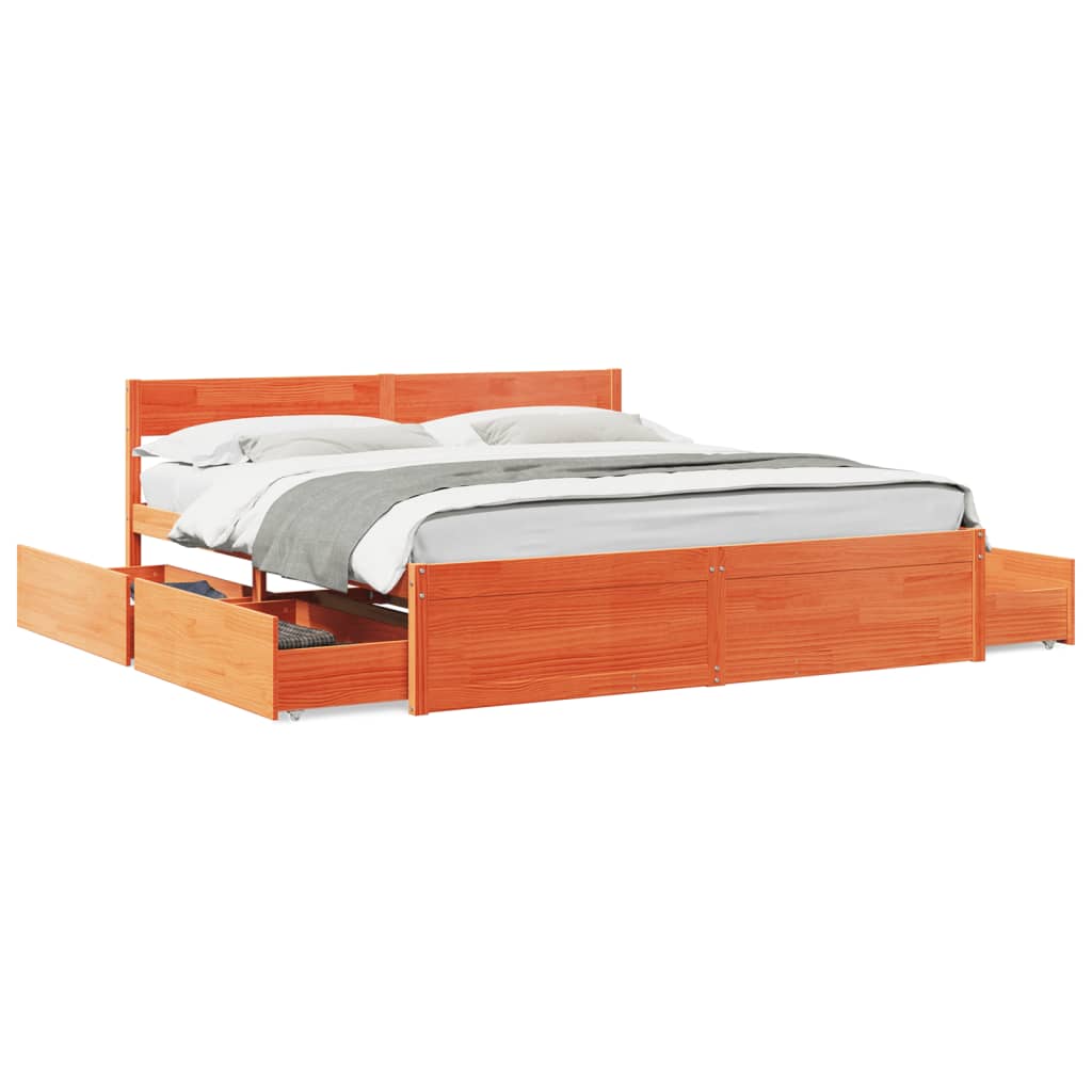 Bedframe zonder matras massief grenenhout wasbruin 200x200 cm is nu te koop bij PeponiXL, paradijselijk wonen!