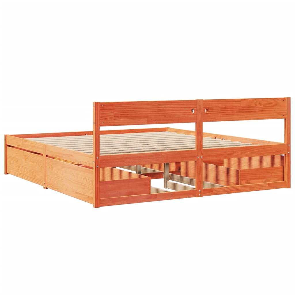 Bedframe zonder matras massief grenenhout wasbruin 200x200 cm is nu te koop bij PeponiXL, paradijselijk wonen!
