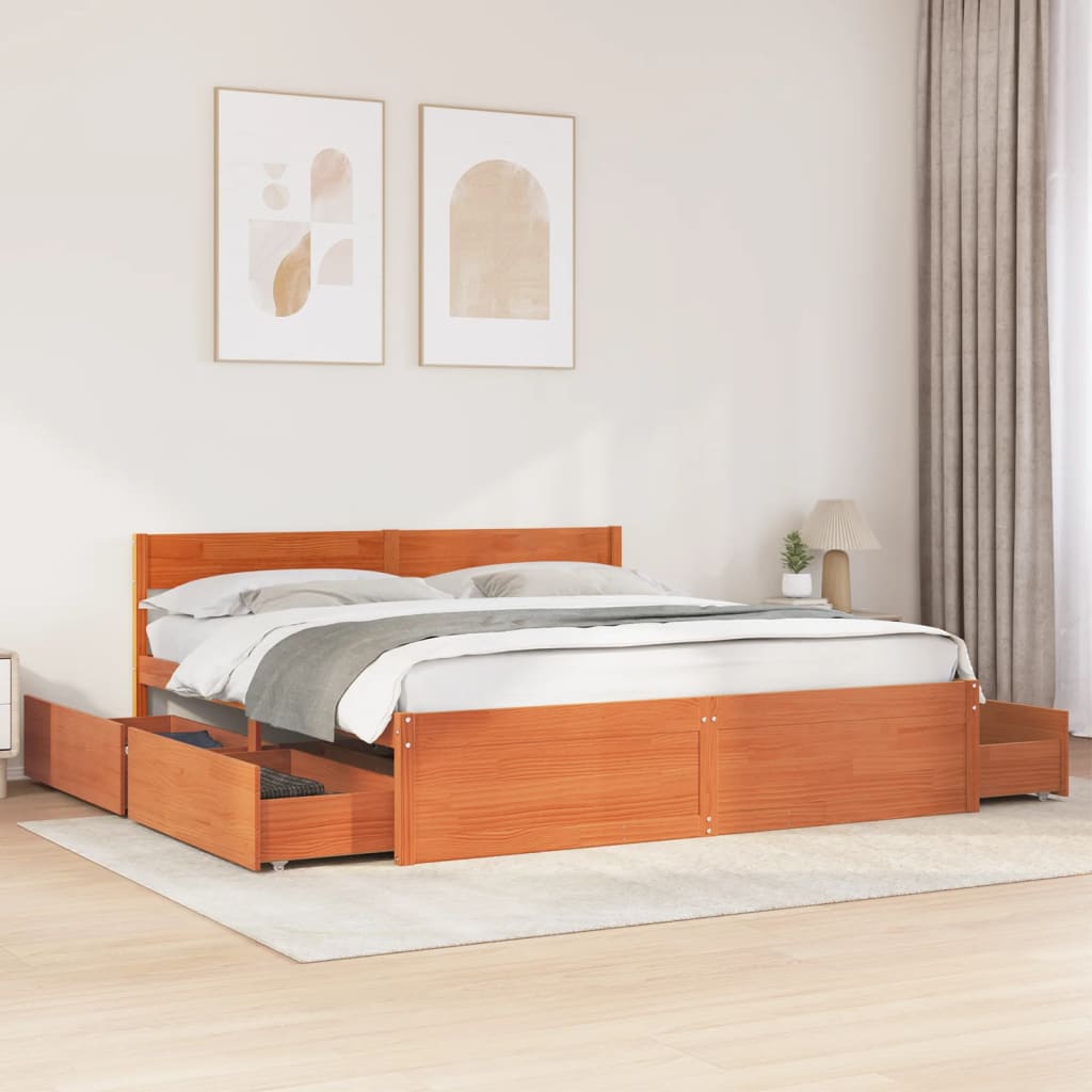 Bedframe zonder matras massief grenenhout wasbruin 200x200 cm is nu te koop bij PeponiXL, paradijselijk wonen!