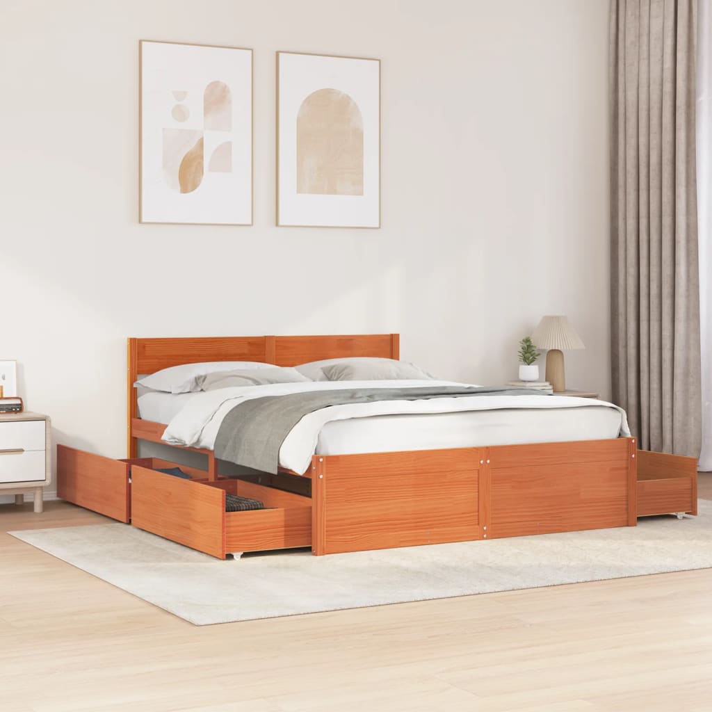 Bedframe zonder matras massief grenenhout wasbruin 160x200 cm is nu te koop bij PeponiXL, paradijselijk wonen!