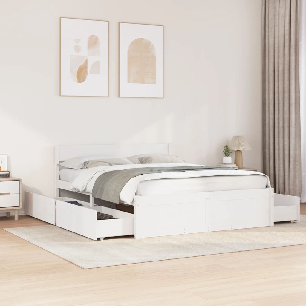Bedframe zonder matras massief grenenhout wit 150x200 cm is nu te koop bij PeponiXL, paradijselijk wonen!