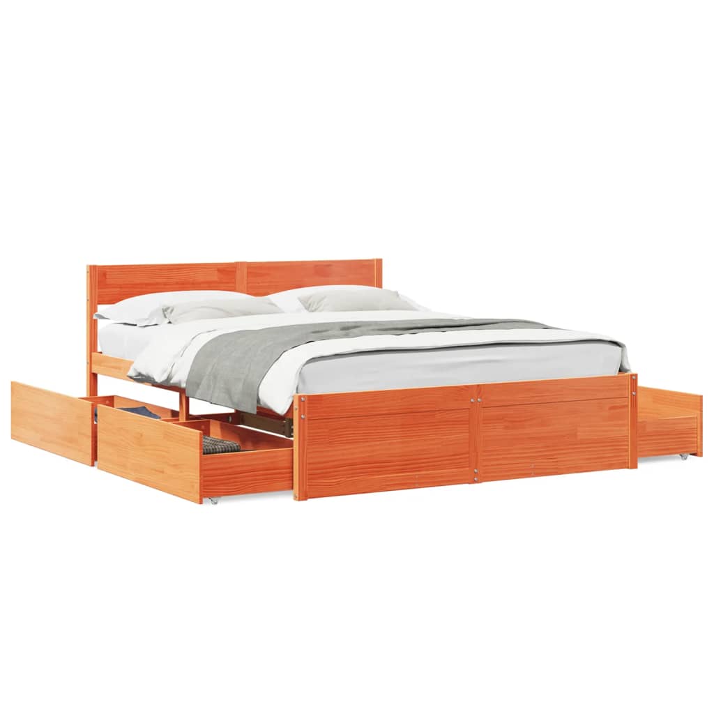 Bedframe zonder matras massief grenenhout wasbruin 140x200 cm is nu te koop bij PeponiXL, paradijselijk wonen!
