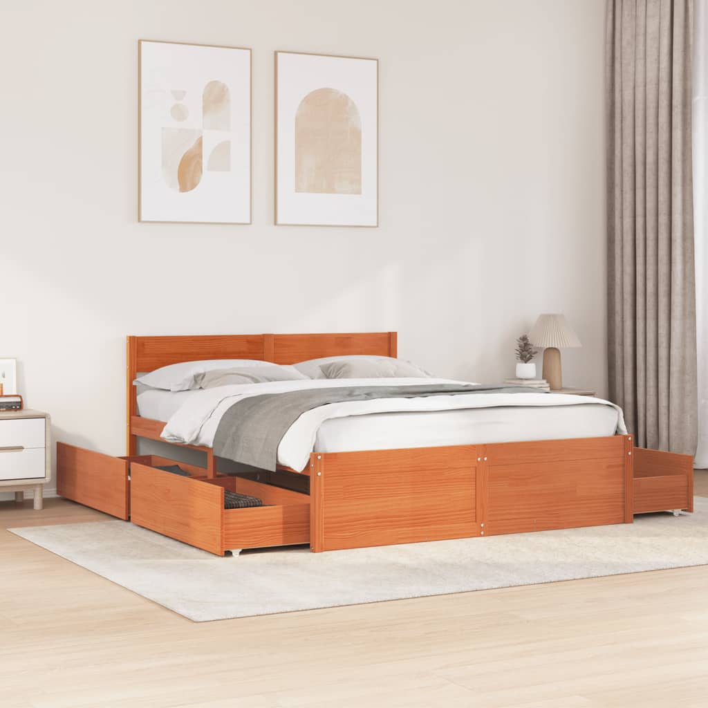 Bedframe zonder matras massief grenenhout wasbruin 140x200 cm is nu te koop bij PeponiXL, paradijselijk wonen!