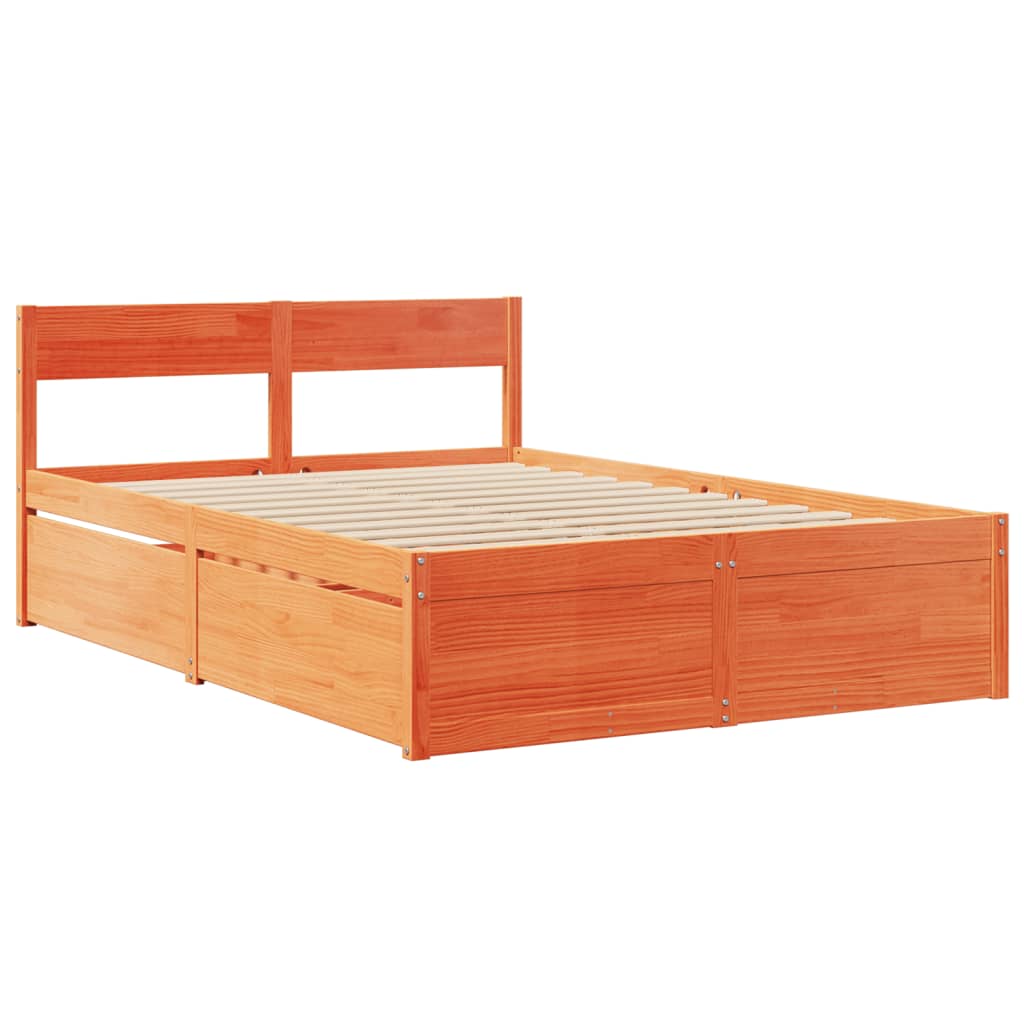 Bedframe zonder matras massief grenenhout wasbruin 135x190 cm is nu te koop bij PeponiXL, paradijselijk wonen!