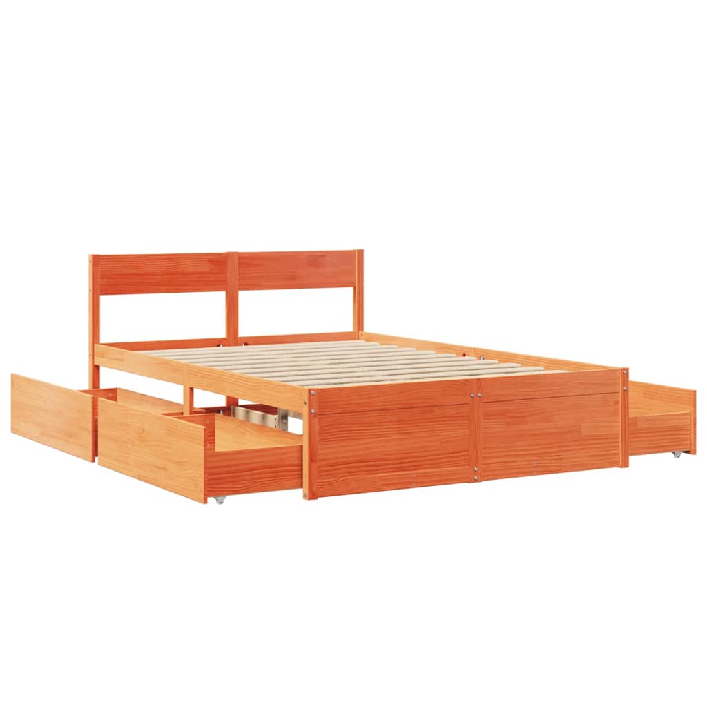Bedframe zonder matras massief grenenhout wasbruin 135x190 cm is nu te koop bij PeponiXL, paradijselijk wonen!