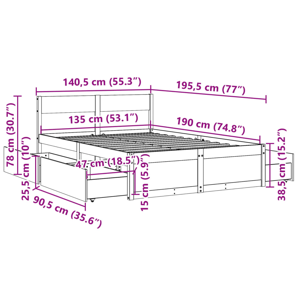 Bedframe zonder matras massief grenenhout wasbruin 135x190 cm is nu te koop bij PeponiXL, paradijselijk wonen!