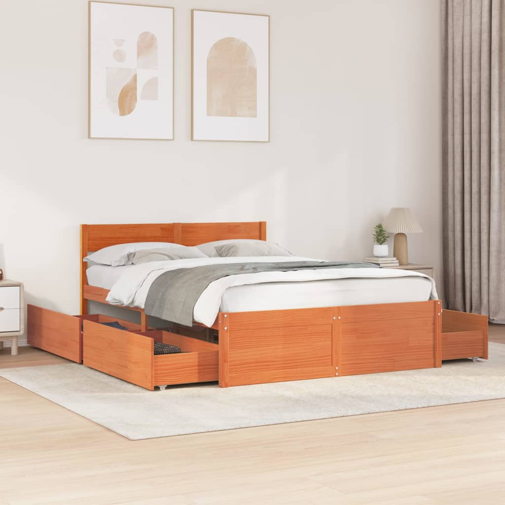 Bedframe zonder matras massief grenenhout wasbruin 135x190 cm is nu te koop bij PeponiXL, paradijselijk wonen!